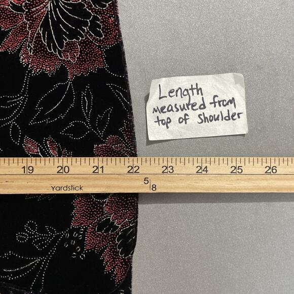 Vintage Black Velvet Jacket Size 12 Goth Floral Collarless Regency Whimsigoth - Picture 10 of 12